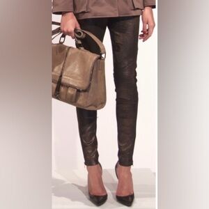 Monika Chiang Gold Shimmer Leather Pants